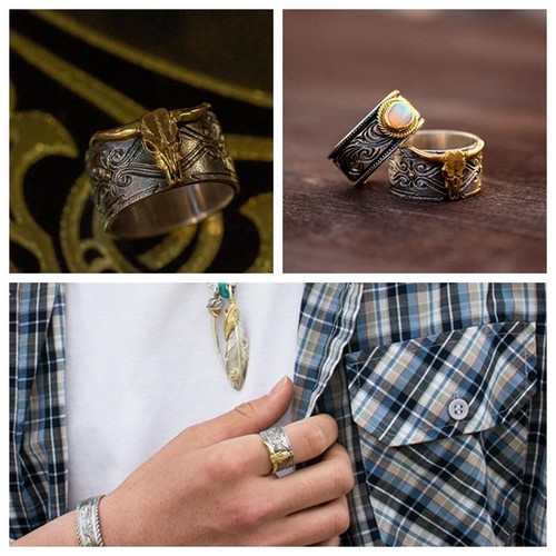 HorizonBlue925银牛头戒指