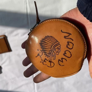 官方代理日本REDMOON红月CC-RMI 牛皮印第安烧印硬币包零钱包