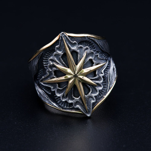 HorizonBlue金银手工戒指男