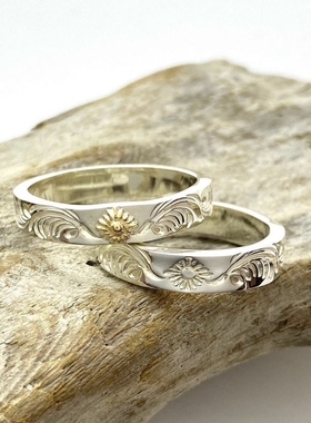 日本直邮手工银饰平打太阳神戒指