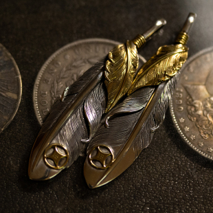 官方代理日本Horizon Blue手工复古925银上金点金叠羽毛项坠吊坠