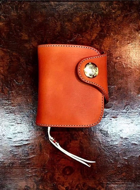 【绝版展示】日本REDMOON红月18KGP-R01-Z植鞣牛皮金扣短款钱包