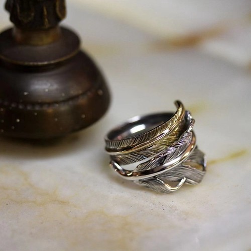 HorizonBlue男女925银羽毛戒指