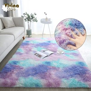 Rainbow Fluffy Carpet For Living Room Plush Rug For Bedroom