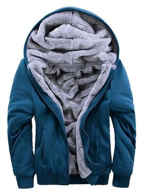 Men's Winter Thick Warm Jacket New Solid Color Fleece Zipper