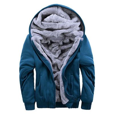 Men's Winter Thick Warm Jacket New Solid Color Fleece Zipper