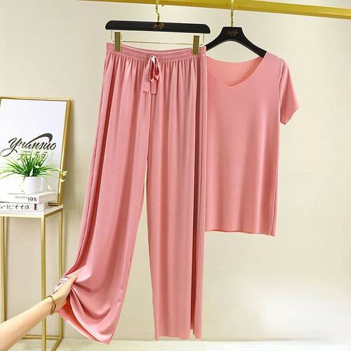 Women's Ice Silk Pajamas 2022 Spring Summer New Two Piece Se