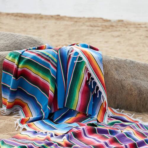 Mexican Style Rainbow Striped Blanket Pure Cotton Sofa Cober