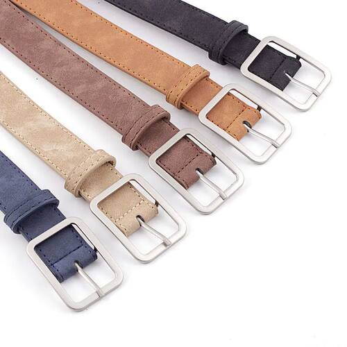 Fashion Square Pin Buckles Belts Women Silver Buckle Leather
