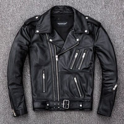 2021 New Motor Biker Leather Coat Plus Size Cowhide Jacket C