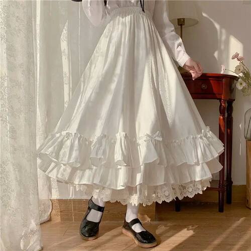 Japanese Solid Color Double Layer Vintage French Ruffled A-L