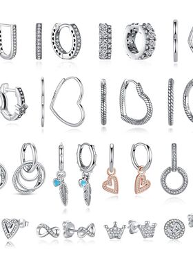 Original 925 Sterling Silver Earrings 2024 Stud Hoop Crystal