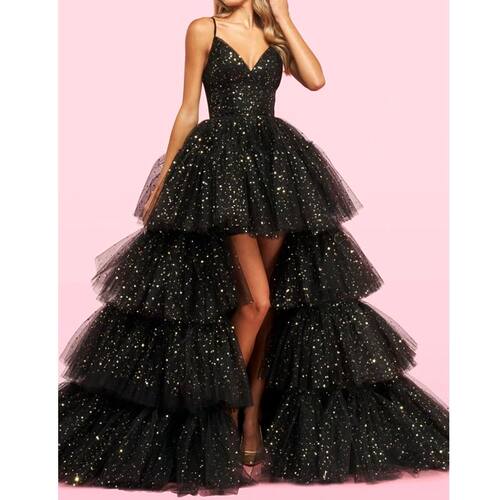 Pink Prom Robes De Soirée Chiffon Spaghetti Strap Tulle Dre