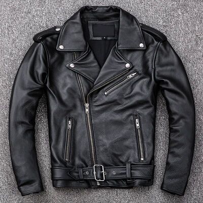 Spring Classical Motorcycle Oblique Zipper Jackets Men Leath