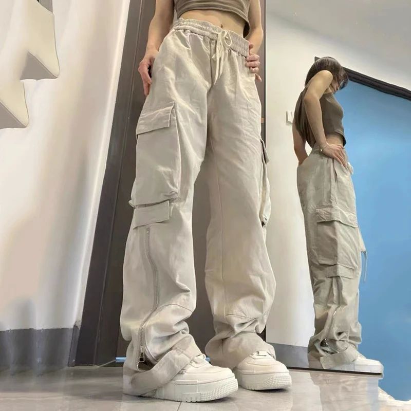 Xpqbb Vintage 90S Women's Cargo Pants Solid Color Setwear Lo