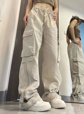 Xpqbb Vintage 90S Women's Cargo Pants Solid Color Setwear Lo