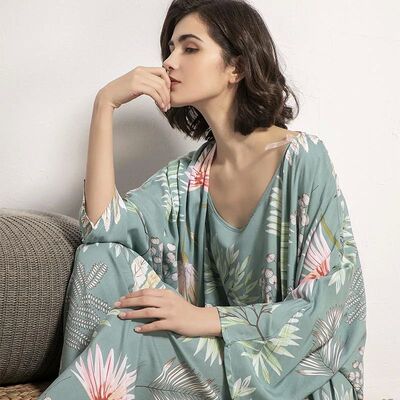 Cotton Viscose Ladies Three-piece Pajamas Set Women Spring a