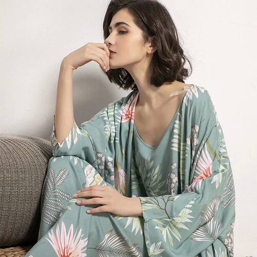 Cotton Viscose Ladies Three-piece Pajamas Set Women Spring a
