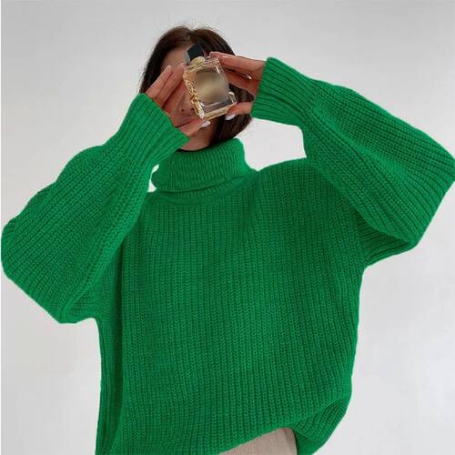 Green Turtleneck Women Sweaters Knit Oversized Women Winter