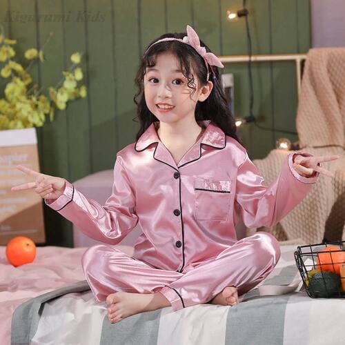 3 6 9 12 14 Years Girl's Satin Pajamas Kids Silk Pajama Sets