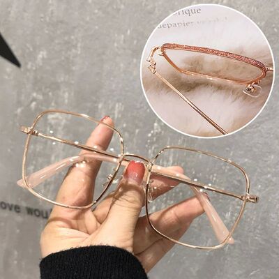 Luxury Anti Blue Light Glasses Men Women Diamond Studded Ove