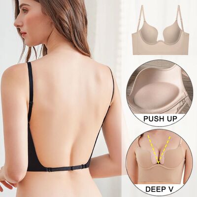 Push Up Bra Backless Women Bras Low Cut Sexy Plunge Brassier