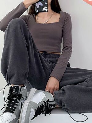 2023 Oversized Gray Velvet Baggy Sweatpants Women Autumn Loo