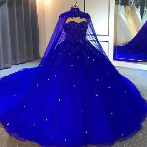 Ball Gown Princess Evening Night Dresses Cape Sweetheart Bea