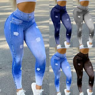 Faux Denim Elastic High Sea Slim Waist Leggings Fashion Jean
