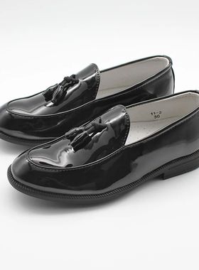 New Boys Dress Shoes Black Faux Leather Slip On Tassel Loafe