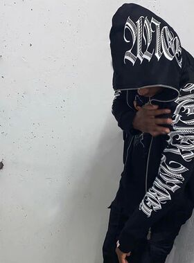 Punk Gothic Letter Print Hoddie Y2k For Men Full Zip Hoodie