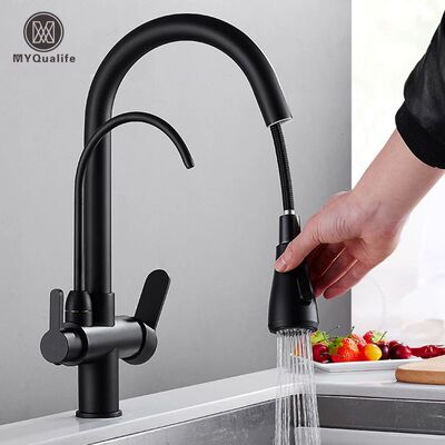 Matte Black Pure Water Kitchen Faucet Dual Handle Hot and Co