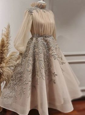 Sharon Said Champagne Long Sleeve  Evening Dresses Luxury Du