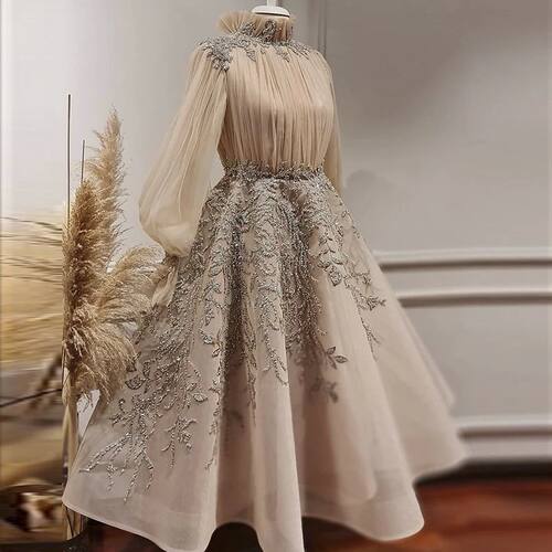 Sharon Said Champagne Long Sleeve  Evening Dresses Luxury Du
