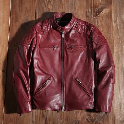 New Red  Motorcycle Biker Leather Jacket Genuine Leather Spr