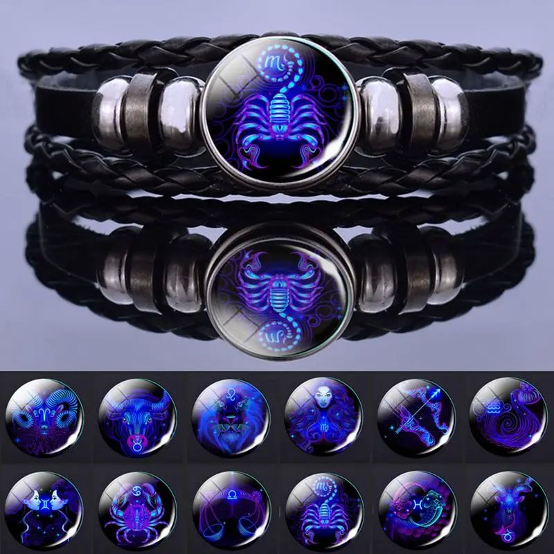 12 Zodiac Signs Constellation Charm Bracelet Men Women Fashi