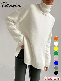Turtlenecks 2023 Green Winter Sweaters Oversize Clas Women