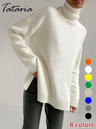 Winter Women's Turtlenecks 2023 Green Oversize Sweaters Clas