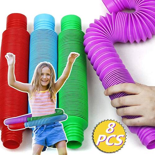 8Pcs Tubes Sensory Toy Fidget Sss Relieve Squeeze Toys Strbe