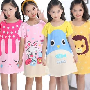 Summer Girl Nightgown Cartoon Pajamas Dress for Kids Teenage