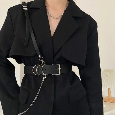 Punk Belt Women Dress Wide Chain Waistband Leather harness L