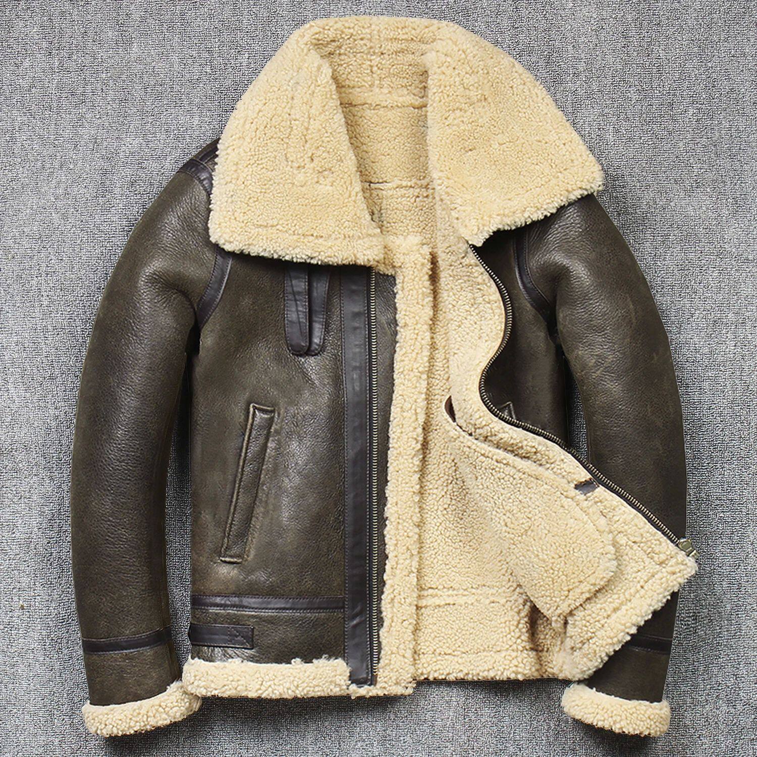 2022 Men's Winter Aviator Real Leather Jacket Sheepskin Shea图片