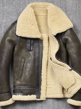 2022 Men's Winter Aviator Real Leather Jacket Sheepskin Shea
