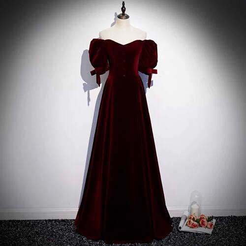 Velour Evening Dresses Wine Red Custom Plus size Lace up  A-