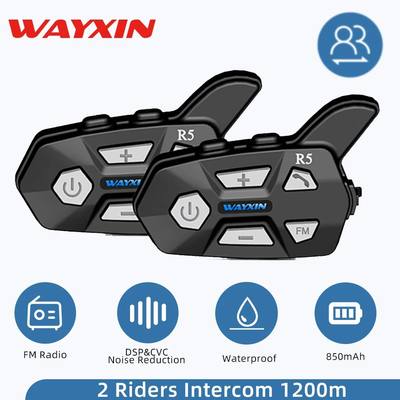 WAYXIN R5 Motorcycle Intercom Helmet Headsets FM Radio, BT5.