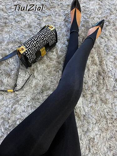 TiulZial Black Sheer Skinny Stch Leggings Women Autumn Club