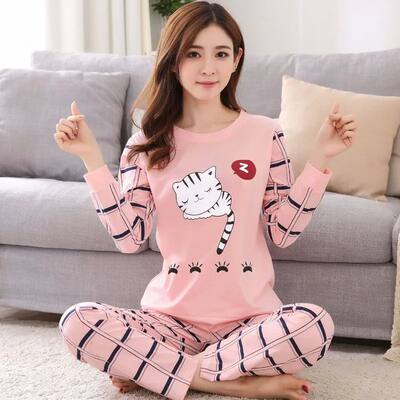 Autumn Thin 2pieces Pyjamas Set Women Sleepwear Lovely Home