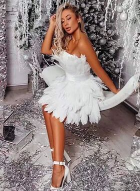 2023 MYYBLE Sexy Strapless Off the Shoulder Sleeveless Feath