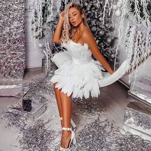 2023 MYYBLE Sexy Strapless Off the Shoulder Sleeveless Feath