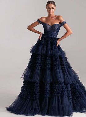 Sevintage Gorgeous Ruffled Tulle Prom Dresses Long A Line Of